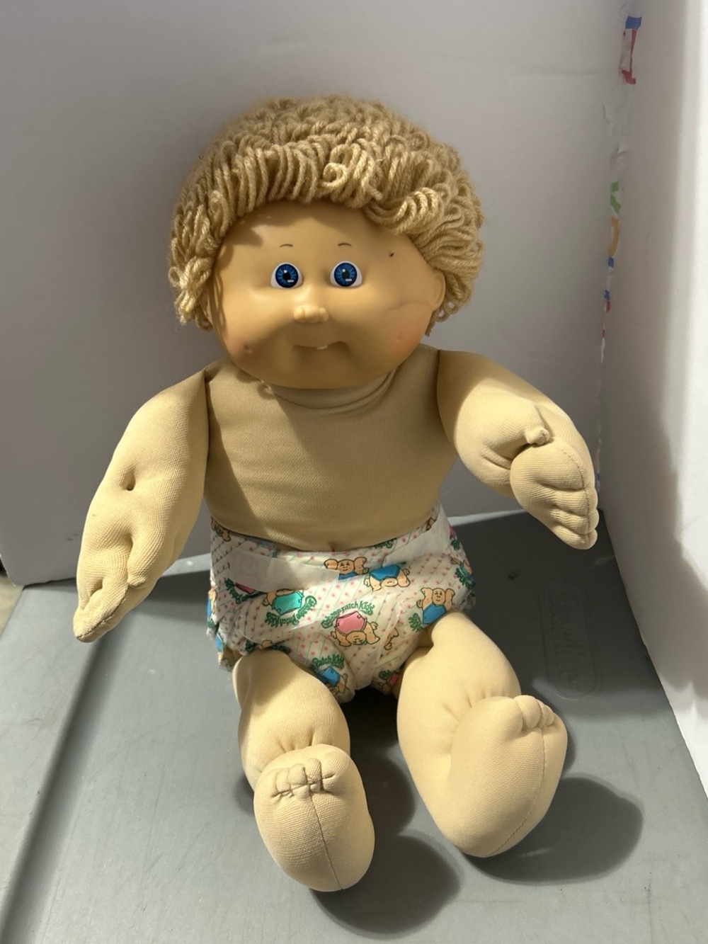 Soft Beige Baby Doll with Blonde Yarn Hair - Classic Plush Toy